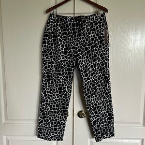 Dana Buchanan black tie giraffe print flat front ankle length pants size 14